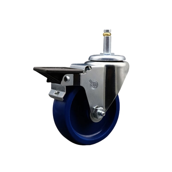 4'' Solid Poly Wheel Swivel 7/16'' Grip Ring Stem Caster with Brake
